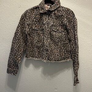 Free People Leopard Denim Jacket